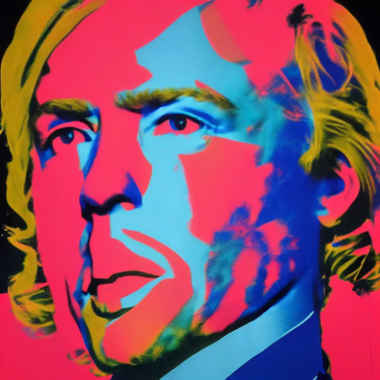 Image similar to Glitch-art portrait of Andy Warhol in style of John Nelson, realistic, 35mm