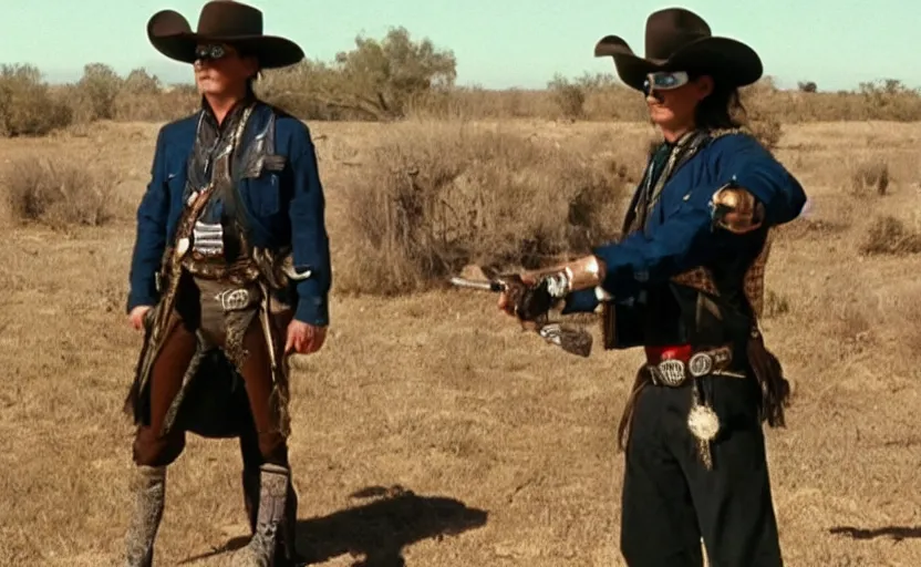 Image similar to screenshot of Tim Robinson the Lone Ranger disguise, 1990s tv show, Walker Texas Ranger cinematography, hyper-detailed, sharp, kodak color, 4k