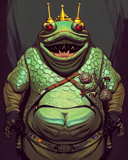 Prompt: a fat slimy anthropomorphic toad king wearing ornate cyberpunk armor, bust shot, smooth, intricate, elegant, power aura, digital painting, artstation, concept art, high tech fantasy, sharp focus, illustration, art by james jean