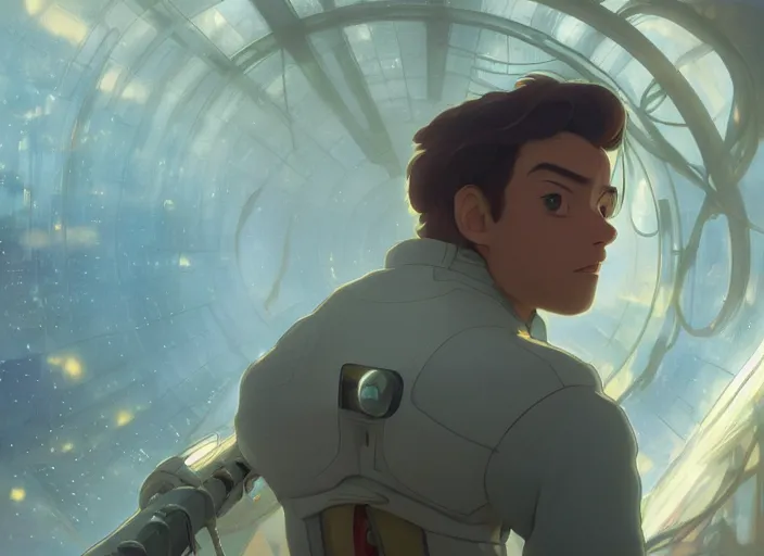 Prompt: a space handsome gay guy staring role in a musical sci - fi space opera ghibli animated film, volumetric lighting, octane render by stanley artgerm lau, greg rutkowski, thomas kindkade, alphonse mucha, loish, norman rockwel,