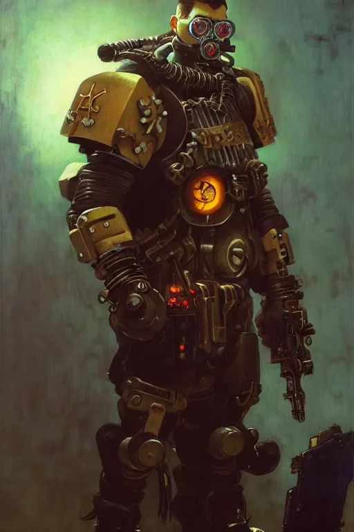 Image similar to full character portrait max mad cyberpunk warhammer 4 0 k, medic sapper not the pietra character design, painting by gaston bussiere, katsuya terada, wyeth, greg rutkowski, craig mullins, ( ( ( ( ( vermeer ) ) ) ) ), frank frazetta, mucha, tom of finland, trending on artstation