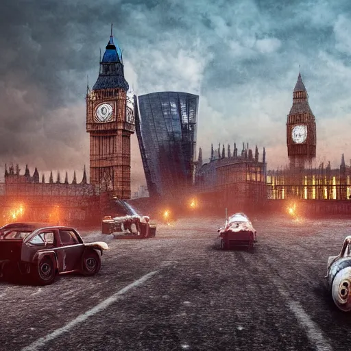 Prompt: a wlop 3 d octane render of london in the style of mad max films