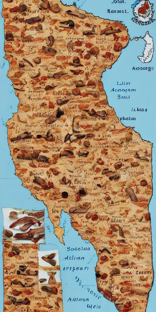 Prompt: a map of the Argentine republic made of meat