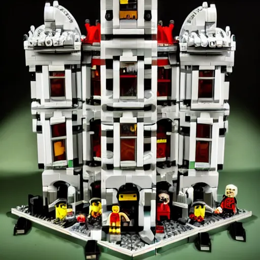 Image similar to LEGO horror set, disturbing, creepy, eerie