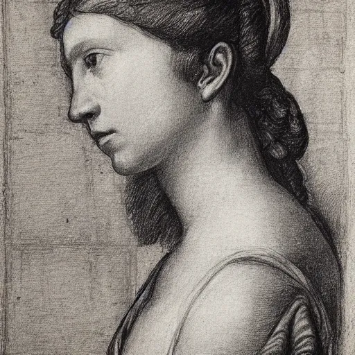 Image similar to portrait drawing of a woman, beautiful, by andrea del sarto, renaissance, harmonius, elegant, shoulder - length, chalk