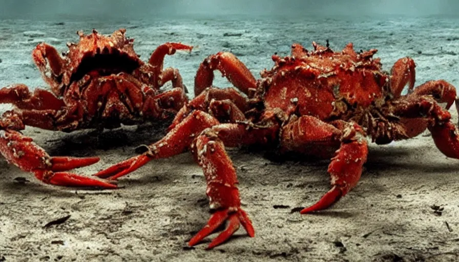 Prompt: big budget horror movie about giant mutant crabs.