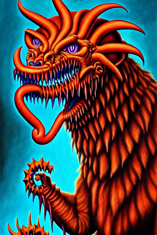 Image similar to a photorealistic painting of a scary chimera pretending to be a politician by johfra bosschart, lisa frank, dark fantasy art, high detail, trending on artstation