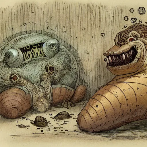 Prompt: giant slug runs amuck in hogwart lab, by jean - baptiste monge