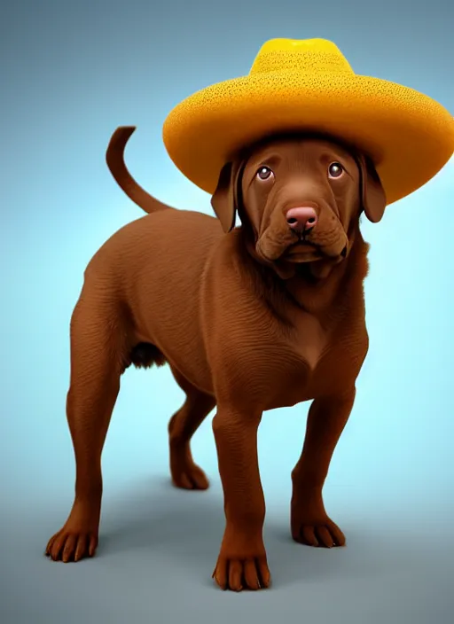 Image similar to chesapeake bay retriever puppy wearing sombrero, paul kidby, octane render, highly detailed, rim light, art, cinematic lighting, very coherent, hyper realism, high detail, 8 k