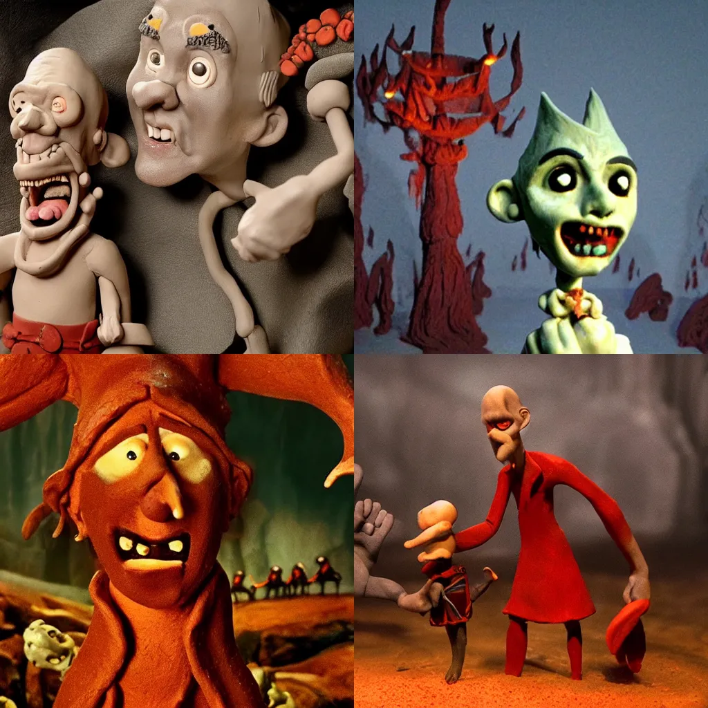 Prompt: claymation film adaptation of dante's inferno, henry selick, stop motion, clay sculpture, 4 k, beautiful lighting, cinematic, extremely detailed