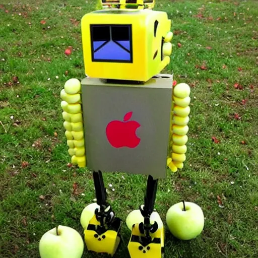 Image similar to scary robot made of apples and tennisballs