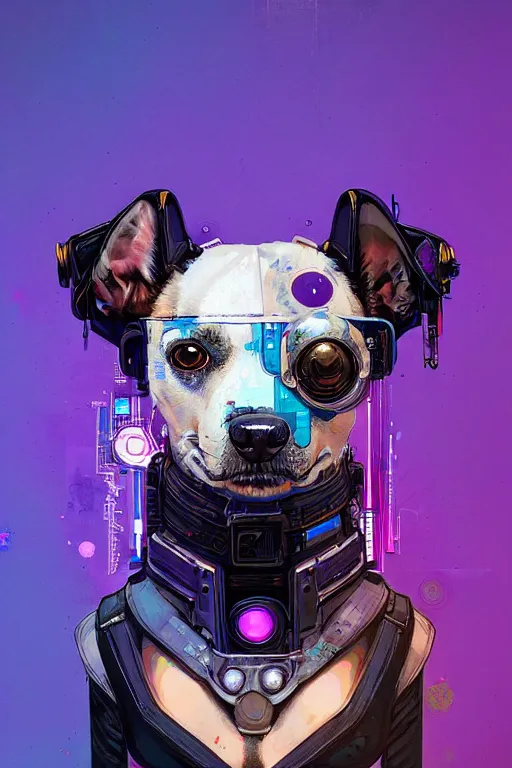 Image similar to a beautiful portrait of a cute cyberpunk dog by sandra chevrier and greg rutkowski and wlop, purple blue color scheme, high key lighting, volumetric light, digital art, highly detailed, fine detail, intricate, ornate, complex, octane render, unreal engine, photorealistic