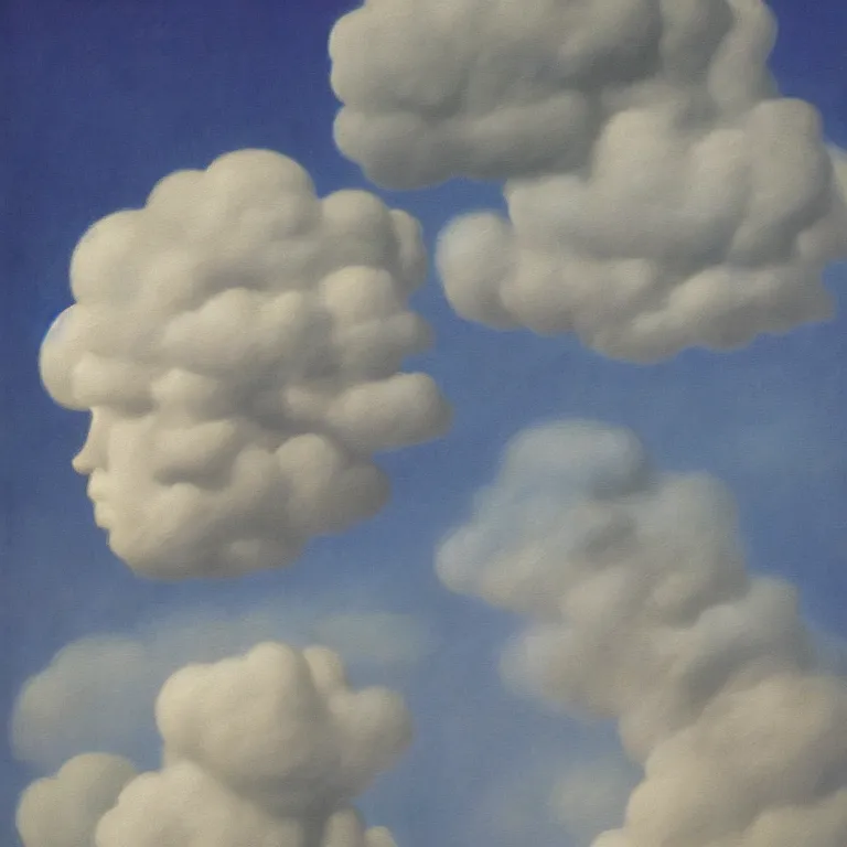 Image similar to portrait of a cloud head man, by rene magritte, centered, detailed painting, hd, hq, high resolution, high detail, 4 k, 8 k