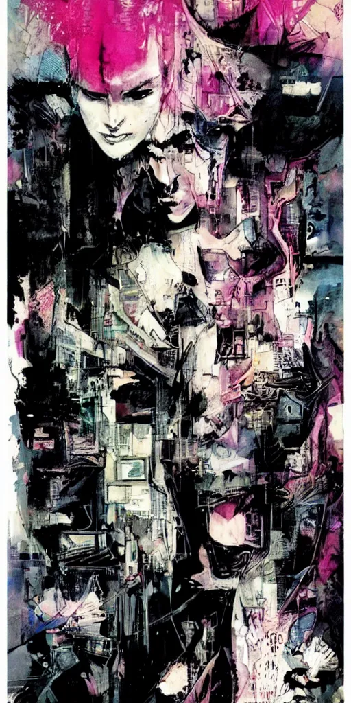 Image similar to cyberpunk dreaming by bobby zeik and bill sienkiewicz and david mack and dave mckean