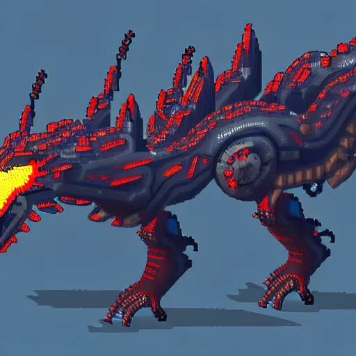 Image similar to a pixel art of a futuristic cyborg dragon, 4 k, ultra detailed