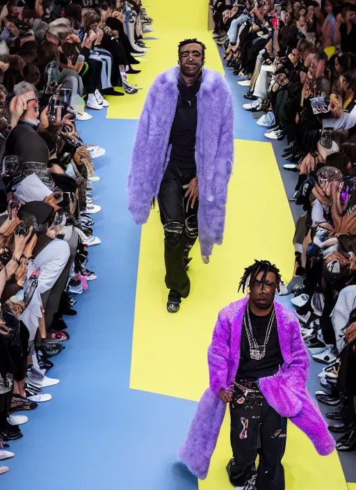 Image similar to hyperrealistic and heavy detailed balenciaga runway show of lil uzi vert, leica sl 2 5 0 mm, vivid color, high quality, high textured, real life