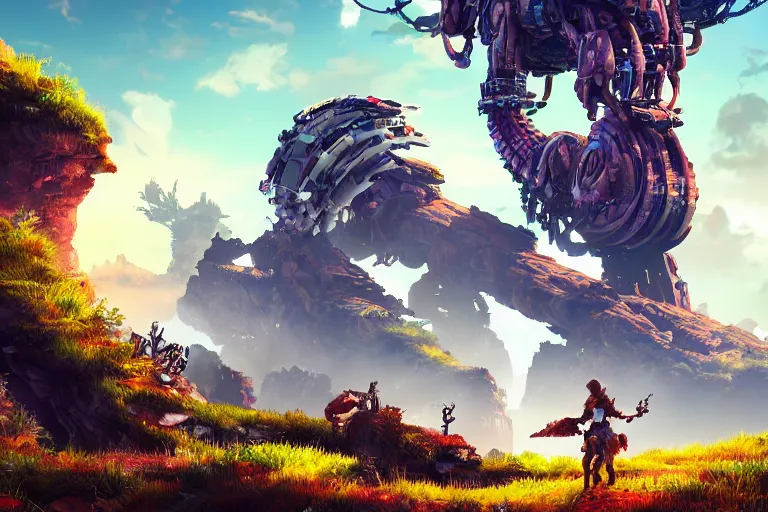 Prompt: bristleback machine mecanical creature robot of horizon forbidden west horizon zero dawn bioluminiscence global illumination ray tracing hdr fanart arstation by ian pesty and alena aenami artworks in 4 k