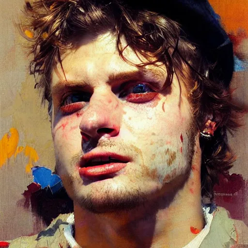 Image similar to portrait of mac demarco, detailed face, detailed painting, epic lighting, by ilya repin, phil hale and kent williams