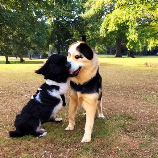 Image similar to doggos mating in the park, eating poo, cute