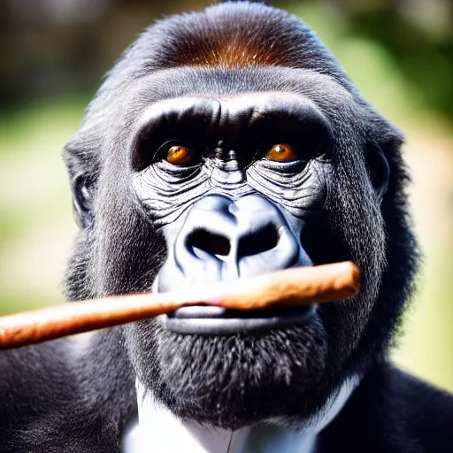 Image similar to a gorilla dressed as a mobster smoking a cigar, cinematic lighting, 4k, realistic