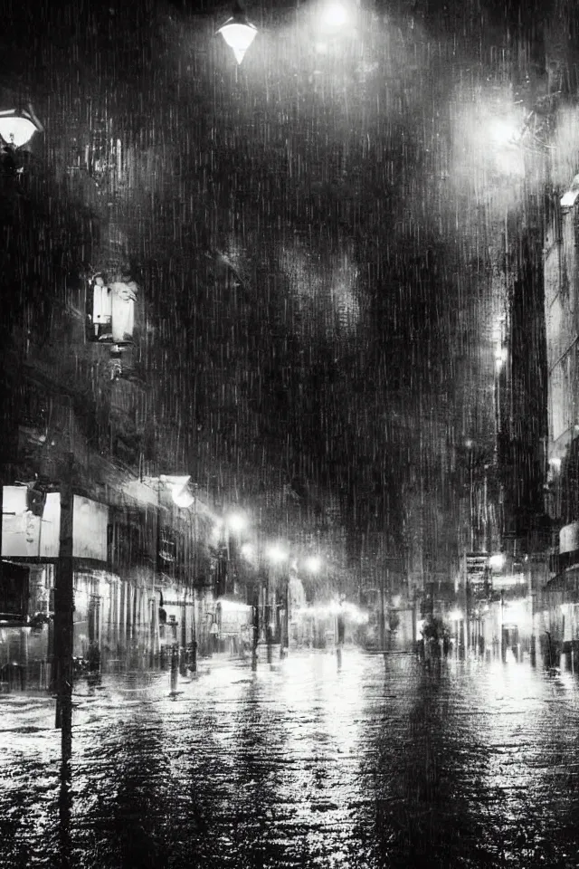 Image similar to city late at night under rain, dark