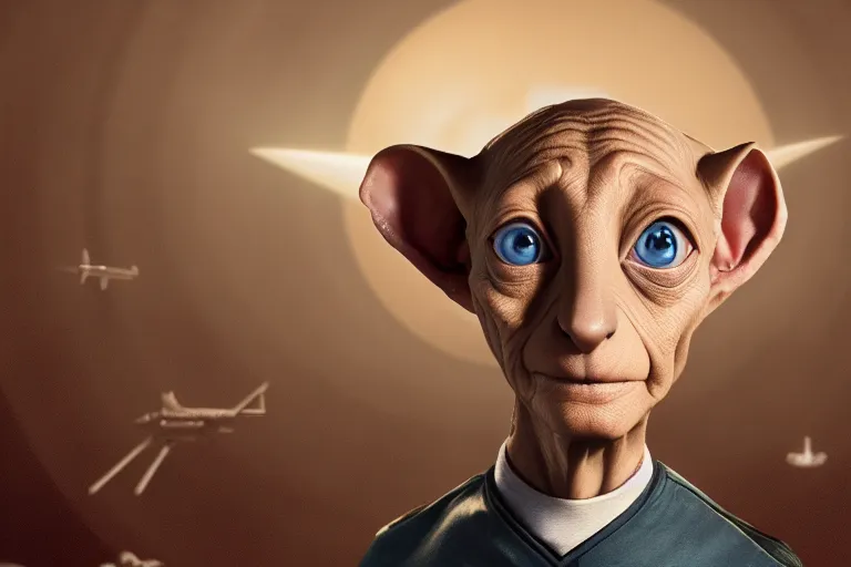 Image similar to dobby as the captain of starship enterprise, star trek, highly detailed, award winning, deviant art, art station, octane, 4 k