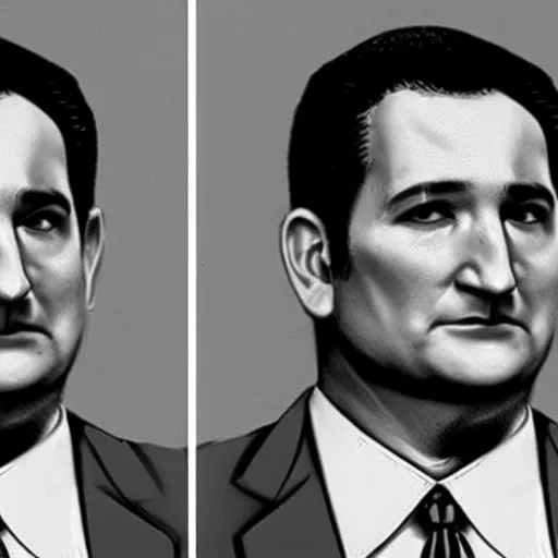 Prompt: Composite police sketch of Ted Cruz based on eyewitness accounts, 1969