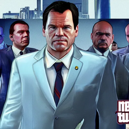 Prompt: mark rutte as grand theft auto v cover art,