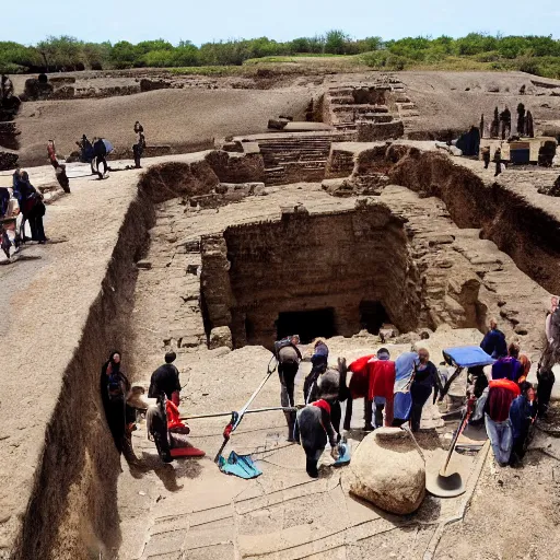 Image similar to Humans discovering an ancient city underground