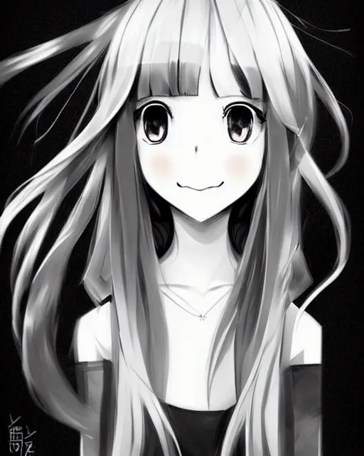 Image similar to portrait of cute girl, illustration concept art, anime, manga, pencil sketch, black and white trending pixiv fanbox