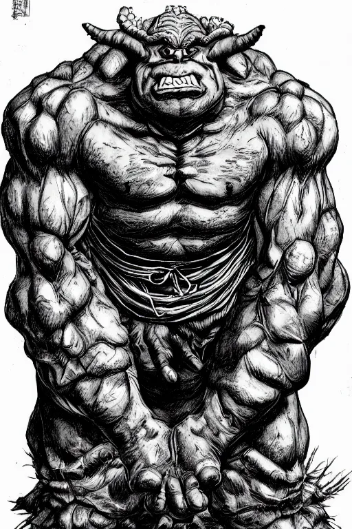 Image similar to hunched ogre, highly detailed, digital art, sharp focus, trending on art station, kentaro miura manga art style