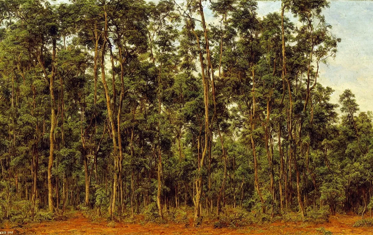 Image similar to huge landscape of the forests of Dahomey in Benin, 1905, colorful highly detailed oil on canvas, by Ivan Shishkin