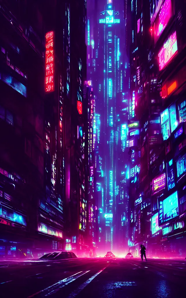 Image similar to concept art of a magnificent dark neon futuristic cyberpunk city bustling street at night cyberart in the style of liam wong in the film akira rendered in octane, 3 d render, trending on cgsociety, blender 3 d, displacement mapped
