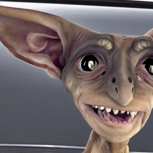 Prompt: hyperrealistic dobby siphoning gas from a car, cctv footage, real,