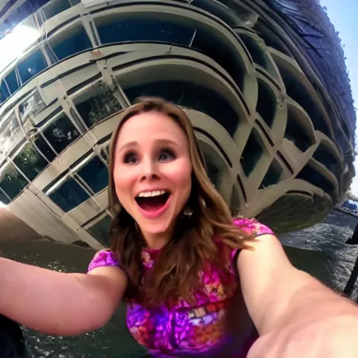 Prompt: gopro footage, first person view of my date with kristen bell