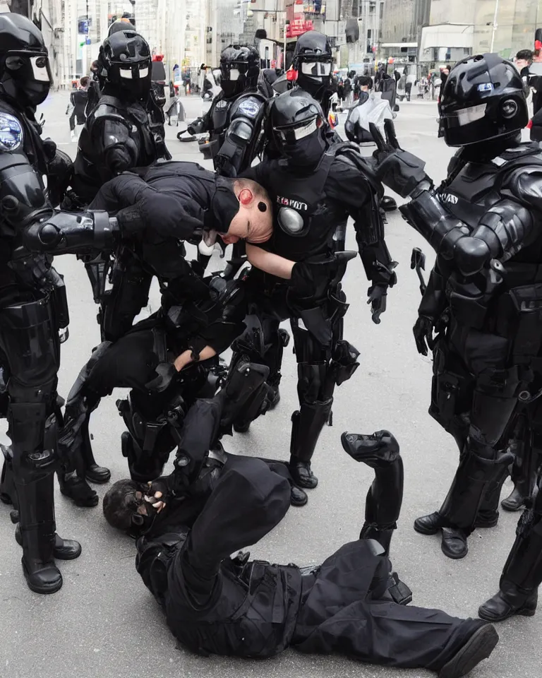 Image similar to robocop arresting antimaskers