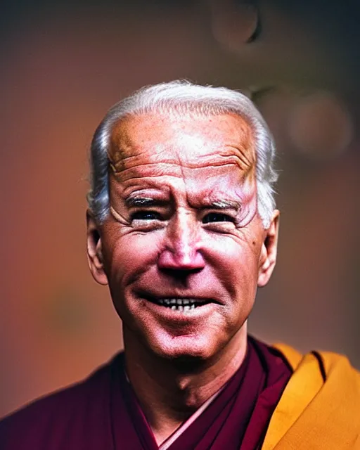 Prompt: a picture of joe biden as a tibetal buddhist monk, portrait, closeup, ektachrome