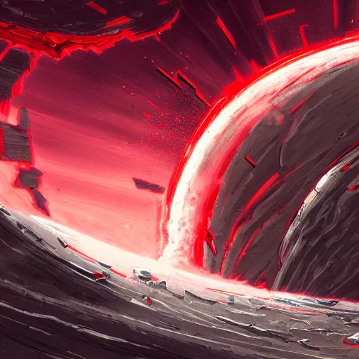 Image similar to red planetoid exploding, cracked, shattered, concept art, high fantasy, extreme detail