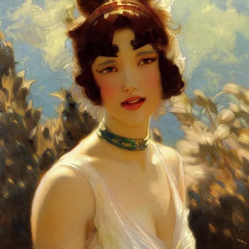 Image similar to detailed portrait of art deco anime girl, painting by gaston bussiere, craig mullins, j. c. leyendecker