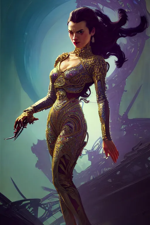 Image similar to ! dream gta 5 killer queen profile picture by greg rutkowski, dynamic pose, intricate, futuristic, fantasy, elegant, by stanley artgerm lau, greg rutkowski, thomas kindkade, alphonse mucha, loish, norman rockwell, fantasy lut, asymmetric, long hair, retro computer graphics, video game, fluid lines,