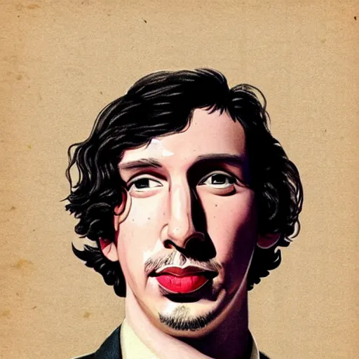 Image similar to “Adam Driver portrait, color vintage magazine illustration 1950”