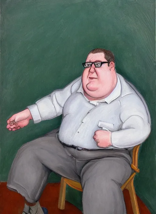 Image similar to Real life Peter Griffin, painted by Lucian Freud, highly detailed, 8k