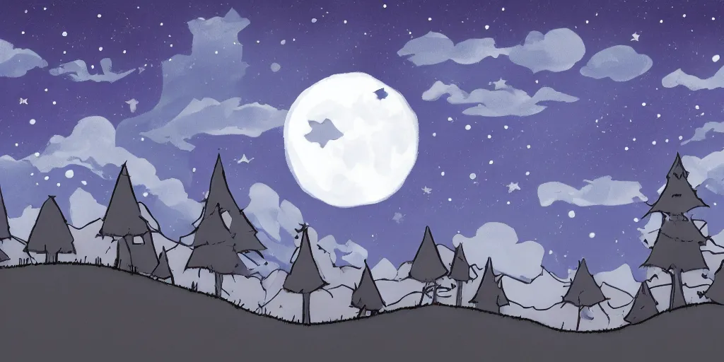 Image similar to moonlit night sky cartoon handrawn animation style