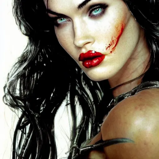 Image similar to megan fox portrait, halloween, halloween costumes, vampire, zombie, mummy, scary, dark, horror