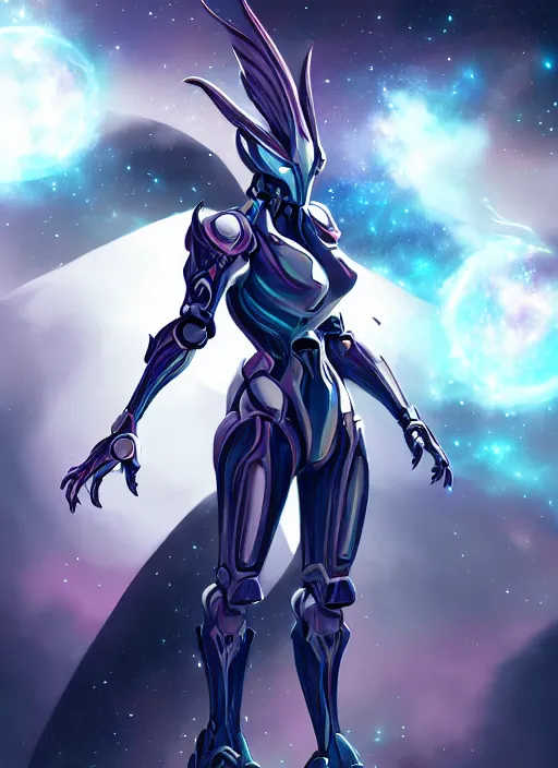 Image similar to cinematic goddess shot, cosmic sized perfectly proportioned stunning beautiful hot anthropomorphic robot mecha female dragon, in space, nebula background, larger than galaxies, holding galaxy, sharp claws, sleek silver armor, epic proportions, epic size, epic scale, digital art, furry art, macro art, dragon art, giantess art, warframe fanart, furaffinity, deviantart