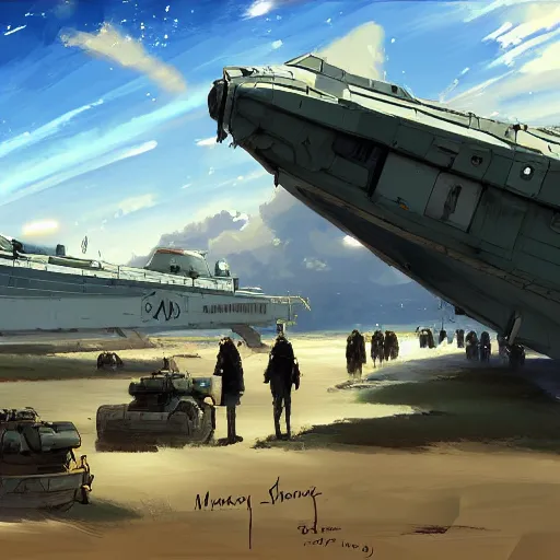 Prompt: the normandy landing, highly detailed, digital painting, concept art, sharp focus, by makoto shinkai