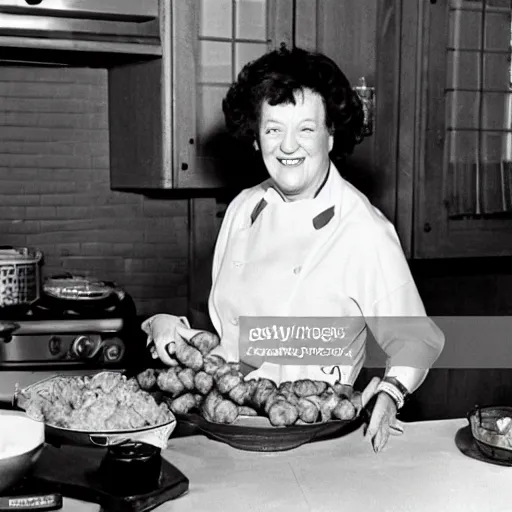 Image similar to color photo cooking show julia child making corndogs