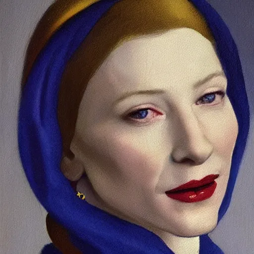 Image similar to portrait of cate blanchett , painting by Vermeer