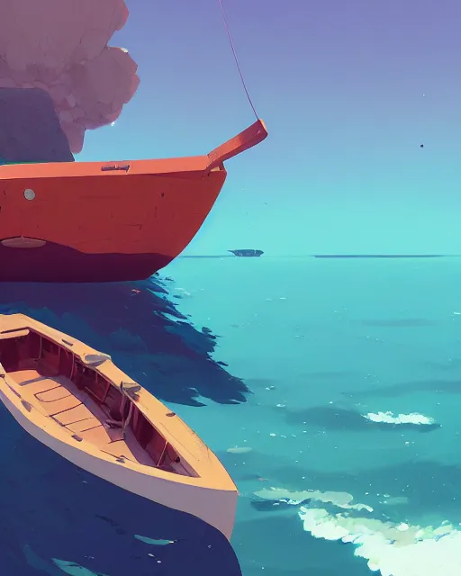 Image similar to a boat made of red stone, deep water, cory loftis, james gilleard, atey ghailan, makoto shinkai, goro fujita, studio ghibli, rim light, exquisite lighting, clear focus, very coherent, plain background, soft painting