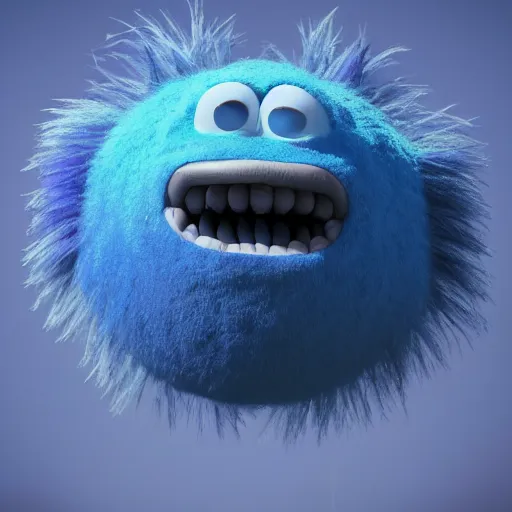 Prompt: a blue monster with its mouth open in the middle of a field, a 3 d render by mike winkelmann, the stompin'ground, trending on behance, funk art, behance hd, rendered in cinema 4 d, rendered in maya